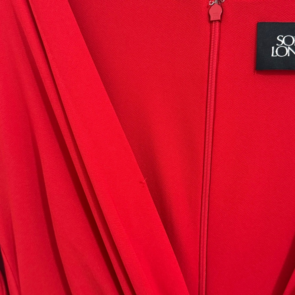Solace London Lorena Midi Dress Women 8 Red Plunge Knot Draped Cocktail Formal - Picture 9 of 14